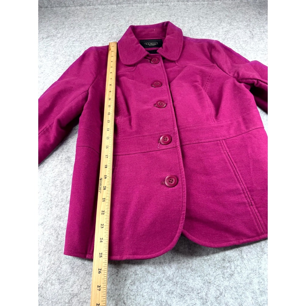 L.L. Bean Fuschia Lined Belted Pea Coat Women's PS Purple Spring Collared Preppy - Picture 8 of 10